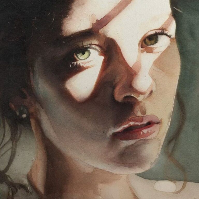 Acquerello di un volto femminile realizzato dall’artista brasiliano Marcos Beccari.
