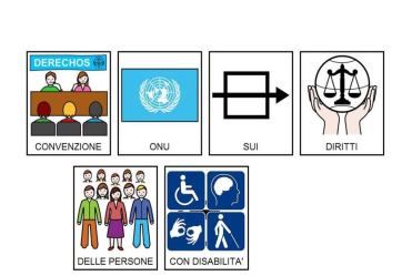 Un particolare della pagina iniziale della Convenzione ONU sui Diritti delle Persone con Disabilità realizzata in CAA (Comunicazione Aumentativa Alternativa) da Simona Piera Franzino e Domenico Massano (©ARASAAC).
