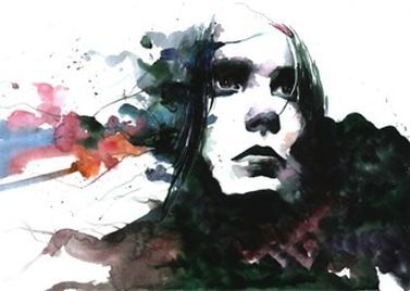 Disegno di un volto femminile realizzato ad acquerello.